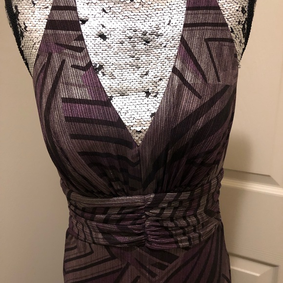 Frank Lyman Gown Maxi Halter Abstract Print in Black - Silver-Purple/Mauve - Picture 4 of 11